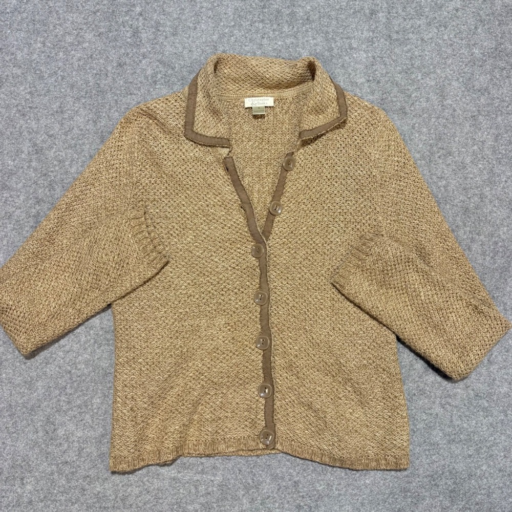 Christopher & Banks Tan Marl Textured Knit Button Front Cardigan Sweater Small